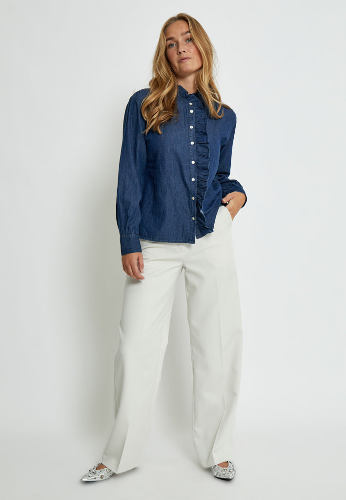 Peppercorn PCDarlene Frill Shirt Shirt 9610 Mid Blue Denim