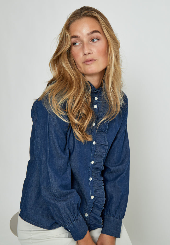 Peppercorn PCDarlene Frill Shirt Shirt 9610 Mid Blue Denim