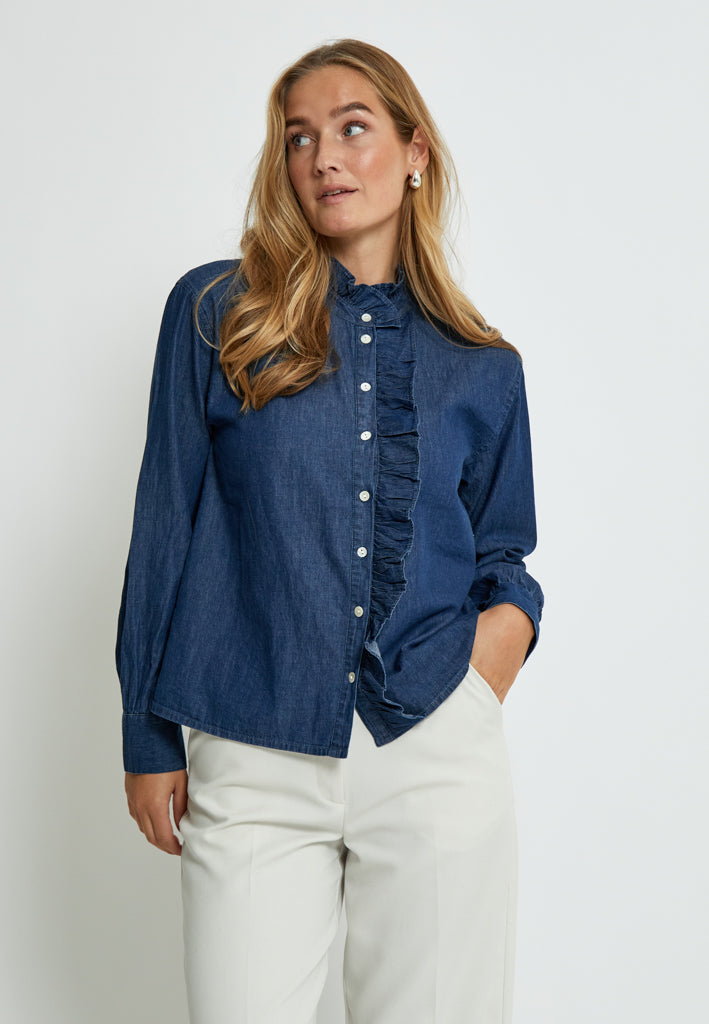 Peppercorn PCDarlene Frill Shirt Shirt 9610 Mid Blue Denim