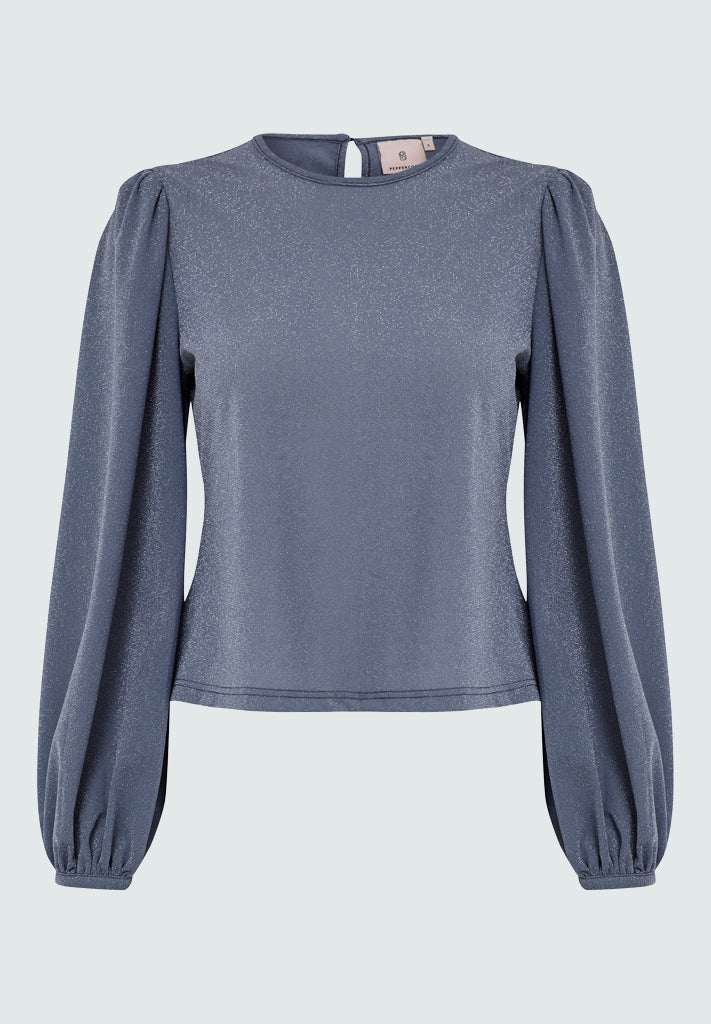 Peppercorn PCEbba Puff Sleeve Top Top 126MET Steel Grey Melange Metallic