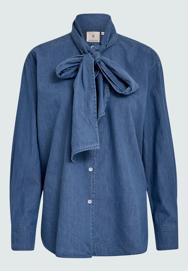 Peppercorn PCFernanda Bow Shirt Shirt 004 Mid-blue Denim