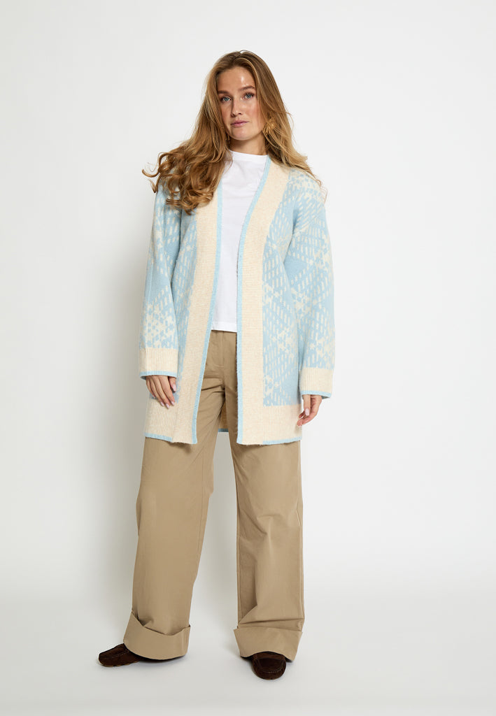 Peppercorn PCFija Long Cardigan Cardigans 5011J Light Blue Jacquard
