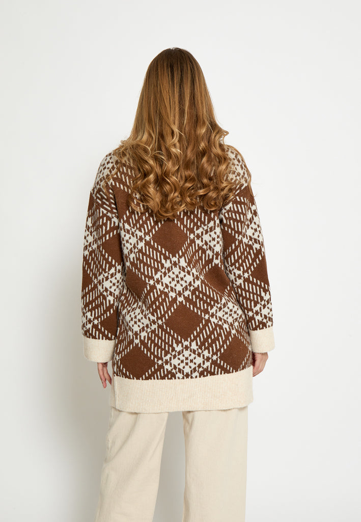 Peppercorn PCFija Long Cardigan Cardigans 5052J Dacshund Brown Jacquard