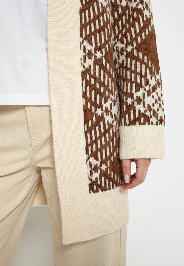 Peppercorn PCFija Long Cardigan Cardigans 5052J Dacshund Brown Jacquard