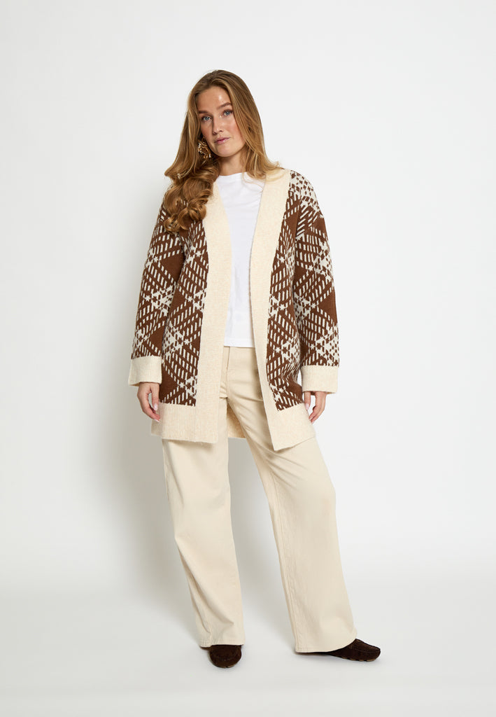 Peppercorn PCFija Long Cardigan Cardigans 5052J Dacshund Brown Jacquard