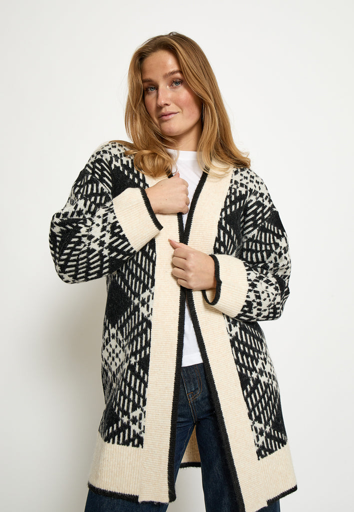 Peppercorn PCFija Long Cardigan Cardigans 9000J Black Jacquard