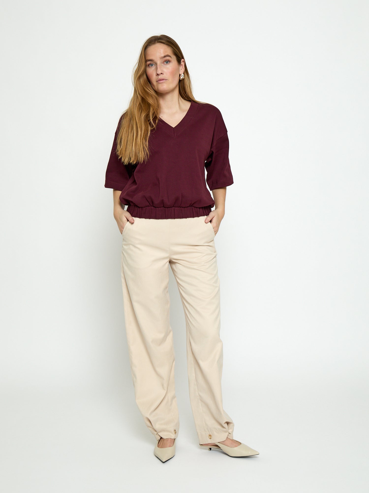 Peppercorn PCFiola GOTS V-neck Tshirt T-Shirt 4901 Berry