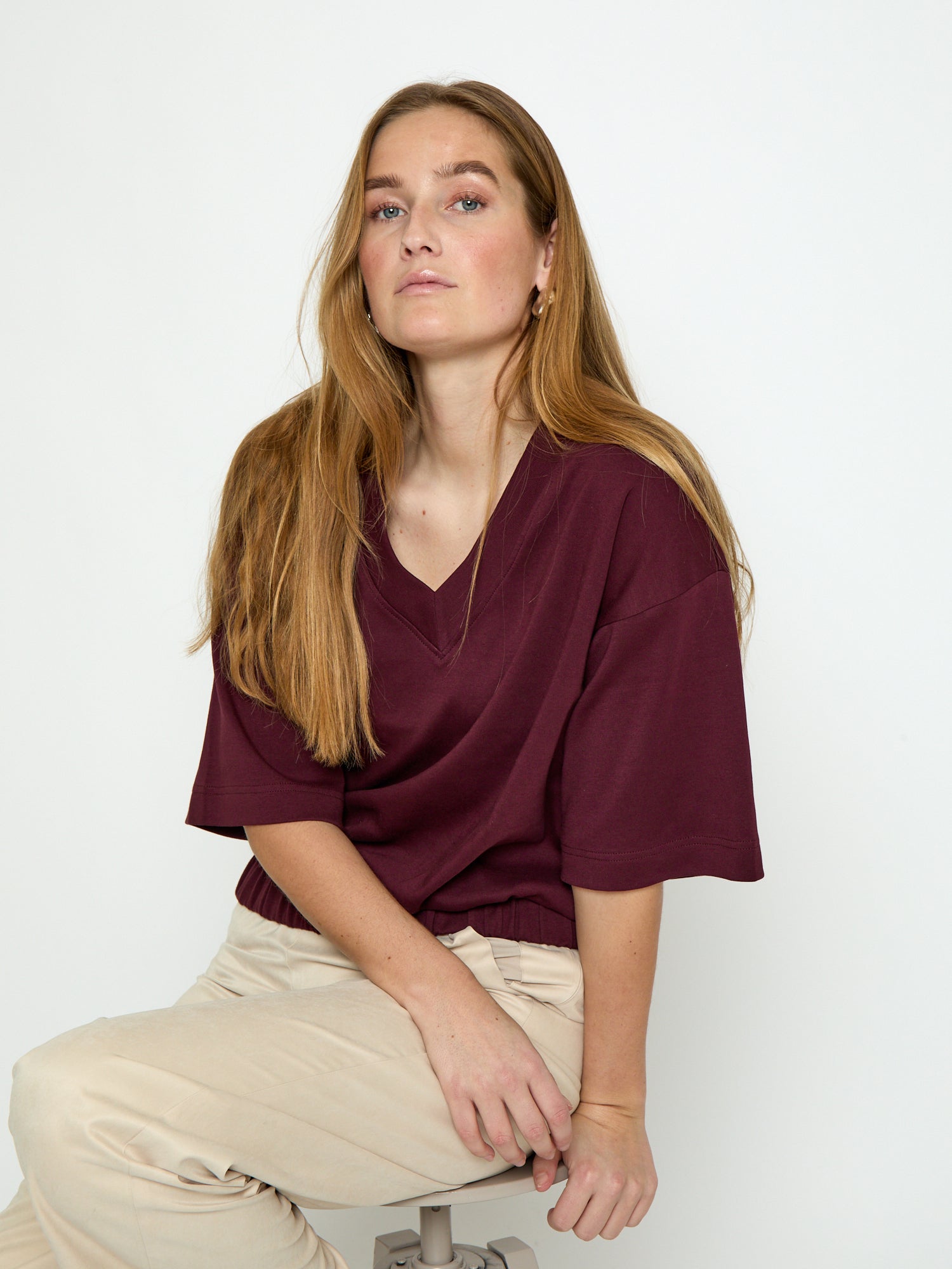 Peppercorn PCFiola GOTS V-neck Tshirt T-Shirt 4901 Berry