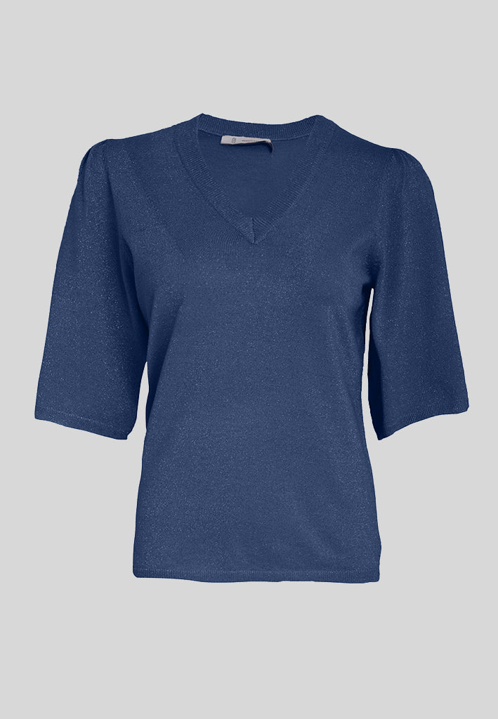 Peppercorn PCGlenda Remi Short Sleeve Knit Pullover 1037MET Blue Ensign Met.