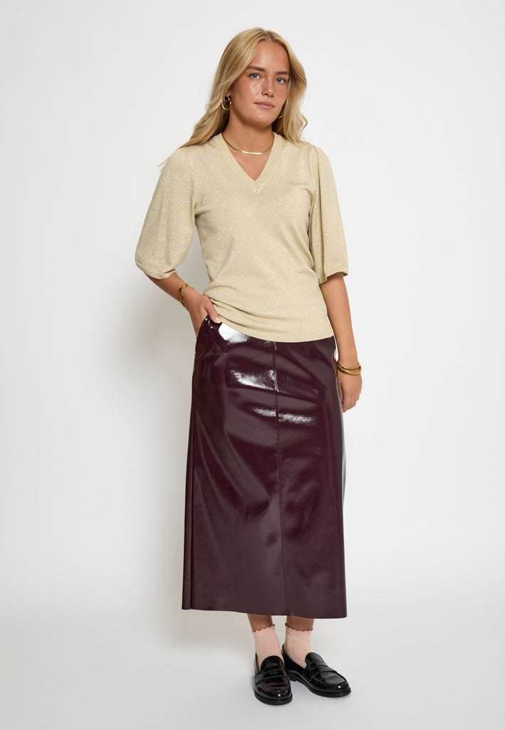 Peppercorn PCGlenda Remi Short Sleeve Knit Pullover 2206MET Fog Sand Metallic