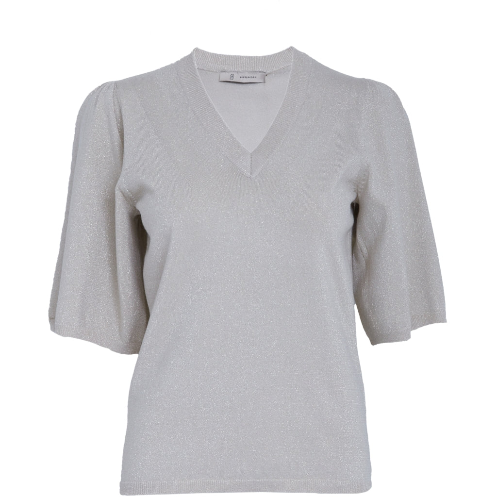 Peppercorn PCGlenda Remi Short Sleeve Knit Pullover 2206MET Fog Sand Metallic