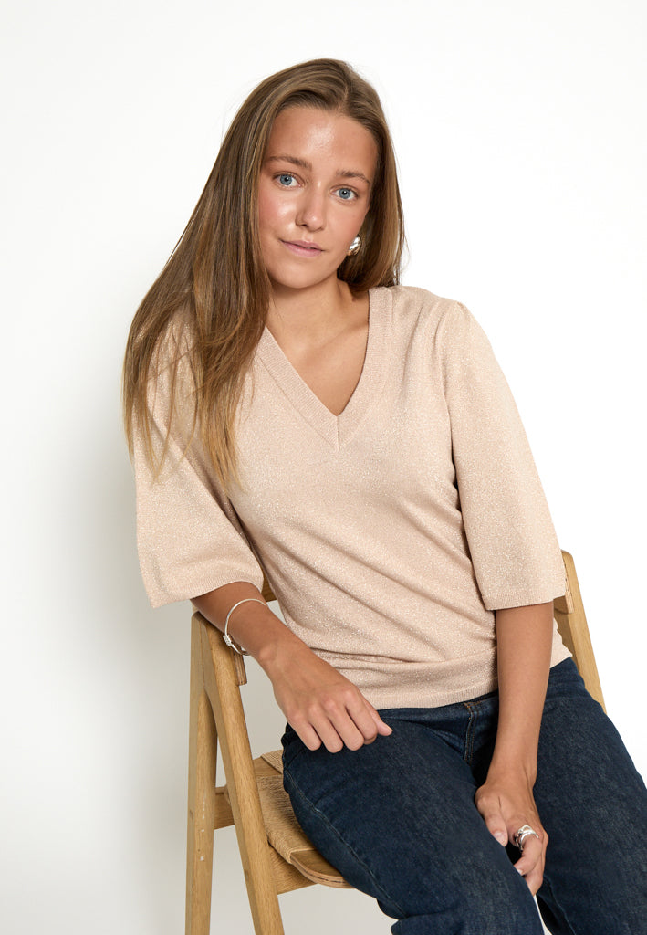 Peppercorn PCGlenda Remi Short Sleeve Knit Pullover 4030MET Pearl Pink Met.