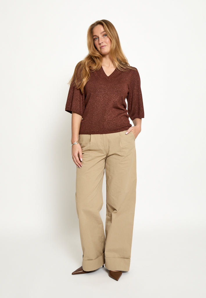 Peppercorn PCGlenda Remi Short Sleeve Knit Pullover 5047MET Cherry Mahogany