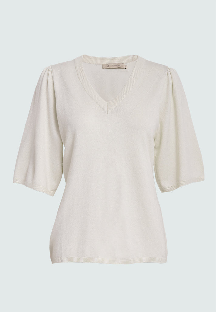Peppercorn PCGlenda Short Sleeve Knit Pullover 0011 Gardenia