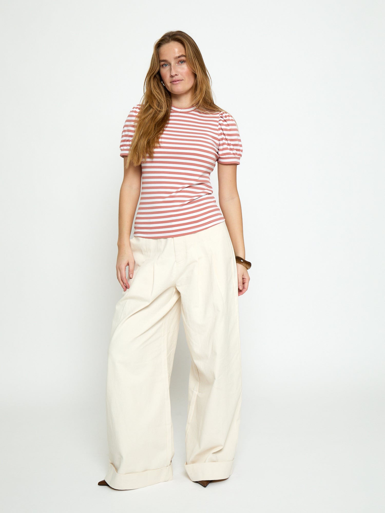 Peppercorn PCJohanna Striped GRS T-shirt T-Shirt 3000S Desert Sand Stri.