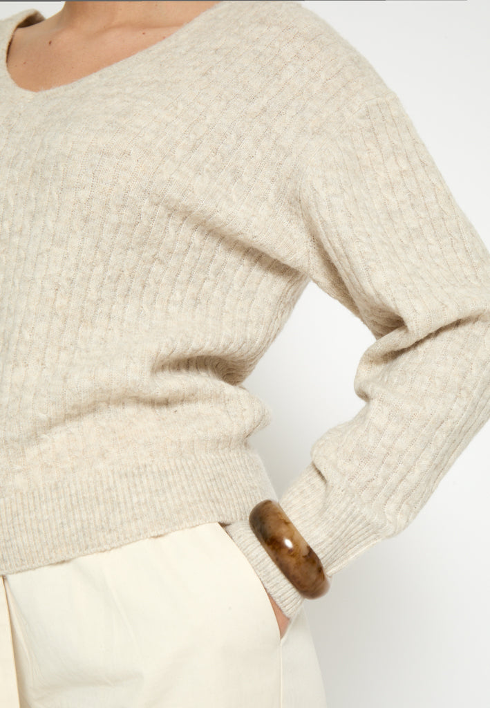 Peppercorn PCKylie GRS V-neck Knit pullover Pullover 2206M Fog Sand Mel.