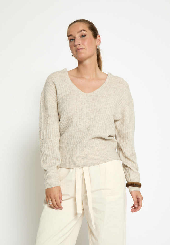 Peppercorn PCKylie GRS V-neck Knit pullover Pullover 2206M Fog Sand Mel.