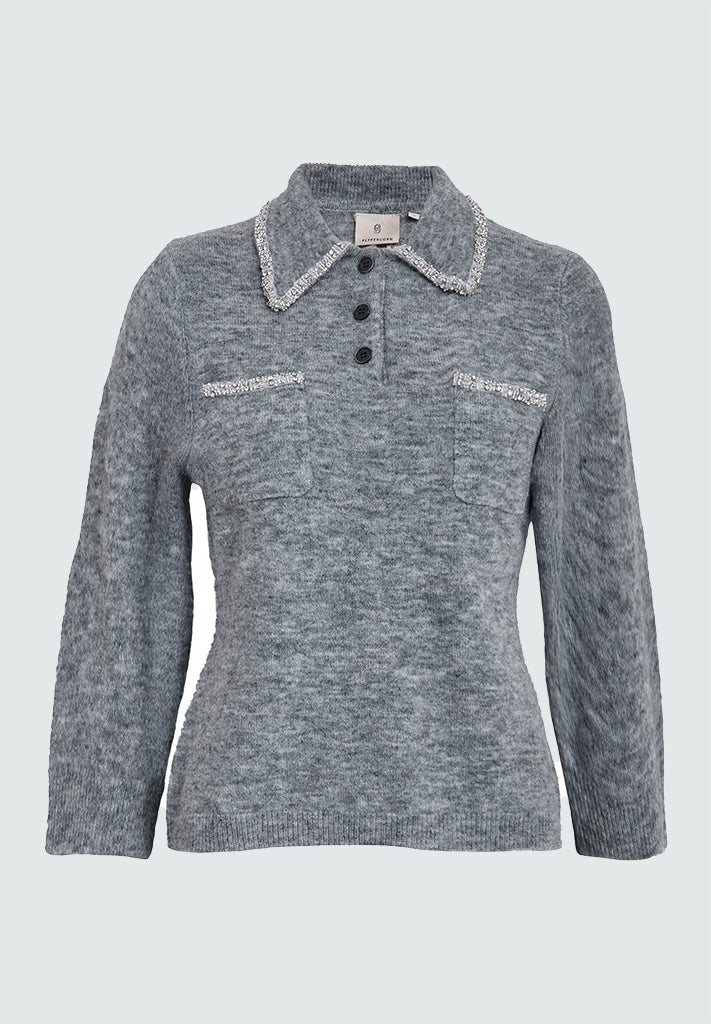 Peppercorn PCLeah Knit Top Pullover 126M Steel Grey Mel.
