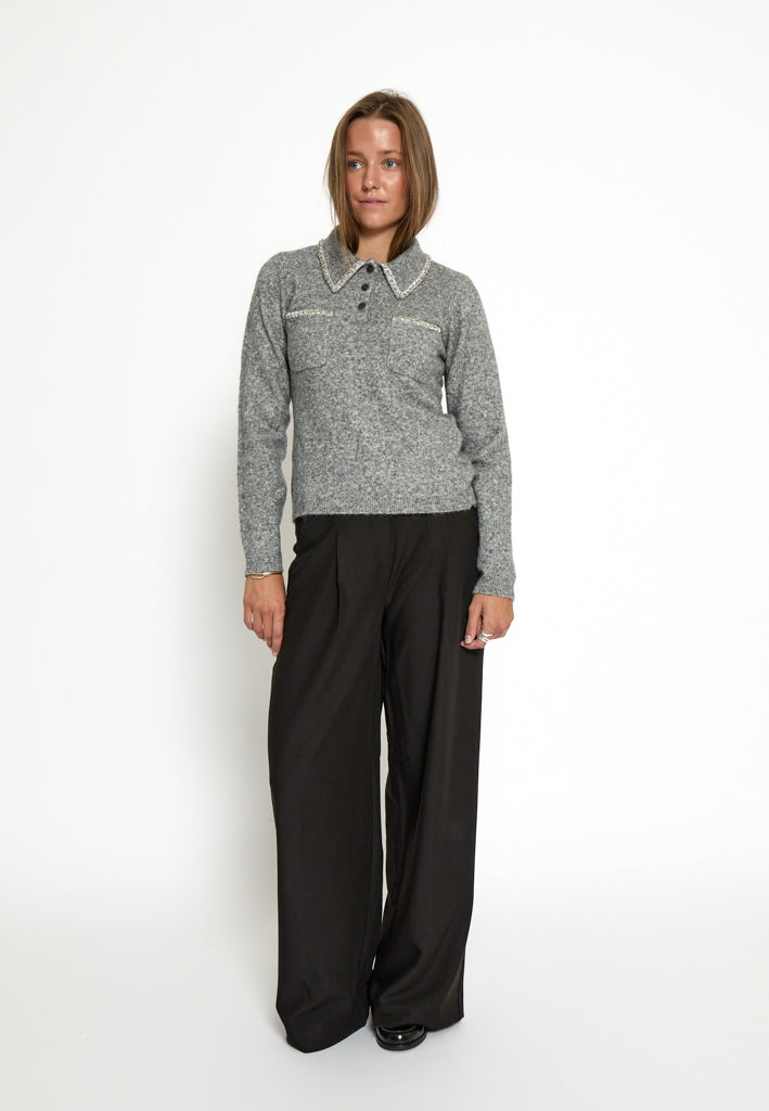 Peppercorn PCLeah Knit Top Pullover 126M Steel Grey Mel.