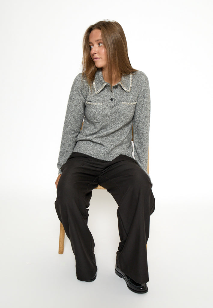 Peppercorn PCLeah Knit Top Pullover 126M Steel Grey Mel.