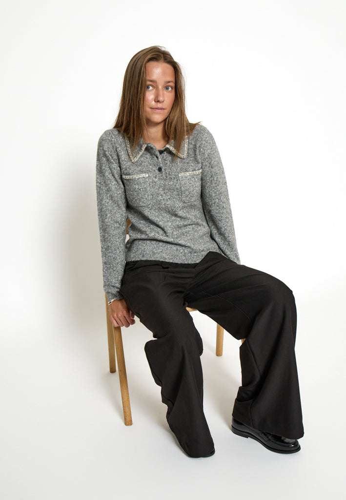 Peppercorn PCLeah Knit Top Pullover 126M Steel Grey Mel.