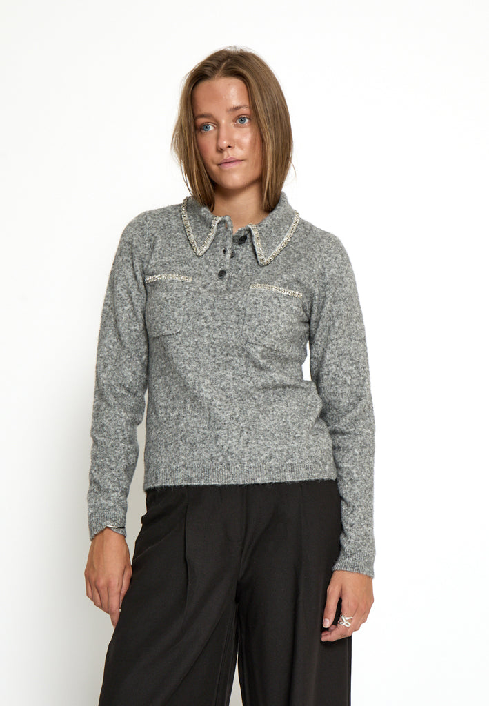 Peppercorn PCLeah Knit Top Pullover 126M Steel Grey Mel.