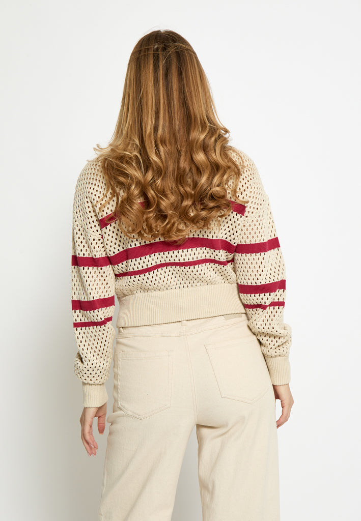 Peppercorn PCMalla Knit Cardigan Cardigans 4023S Deep Claret Red Stripe