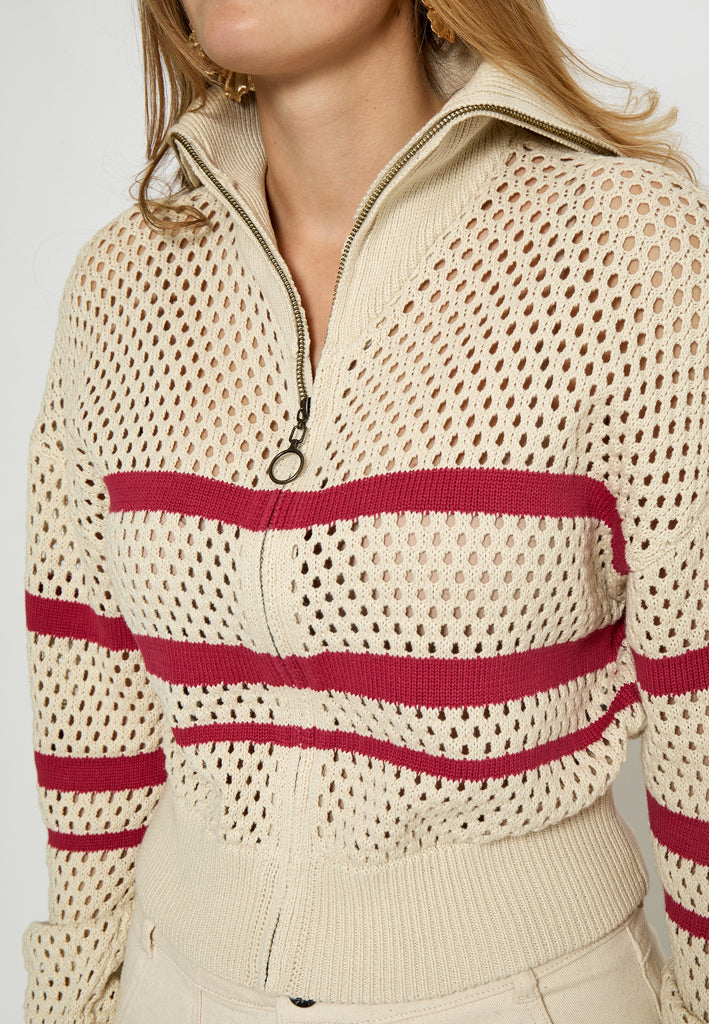 Peppercorn PCMalla Knit Cardigan Cardigans 4023S Deep Claret Red Stripe