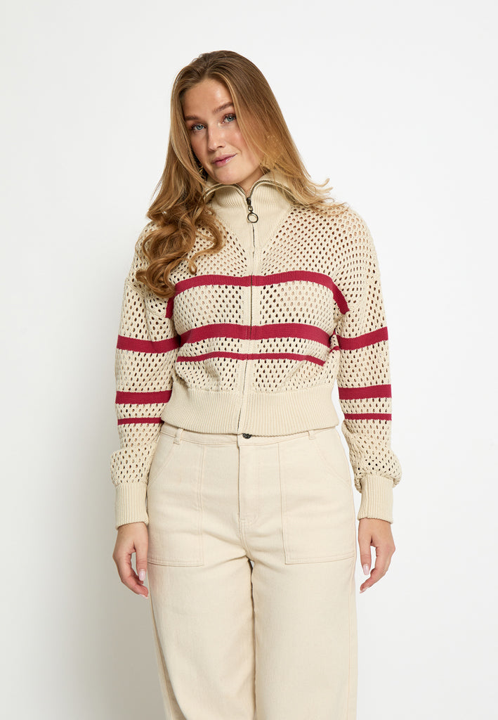 Peppercorn PCMalla Knit Cardigan Cardigans 4023S Deep Claret Red Stripe