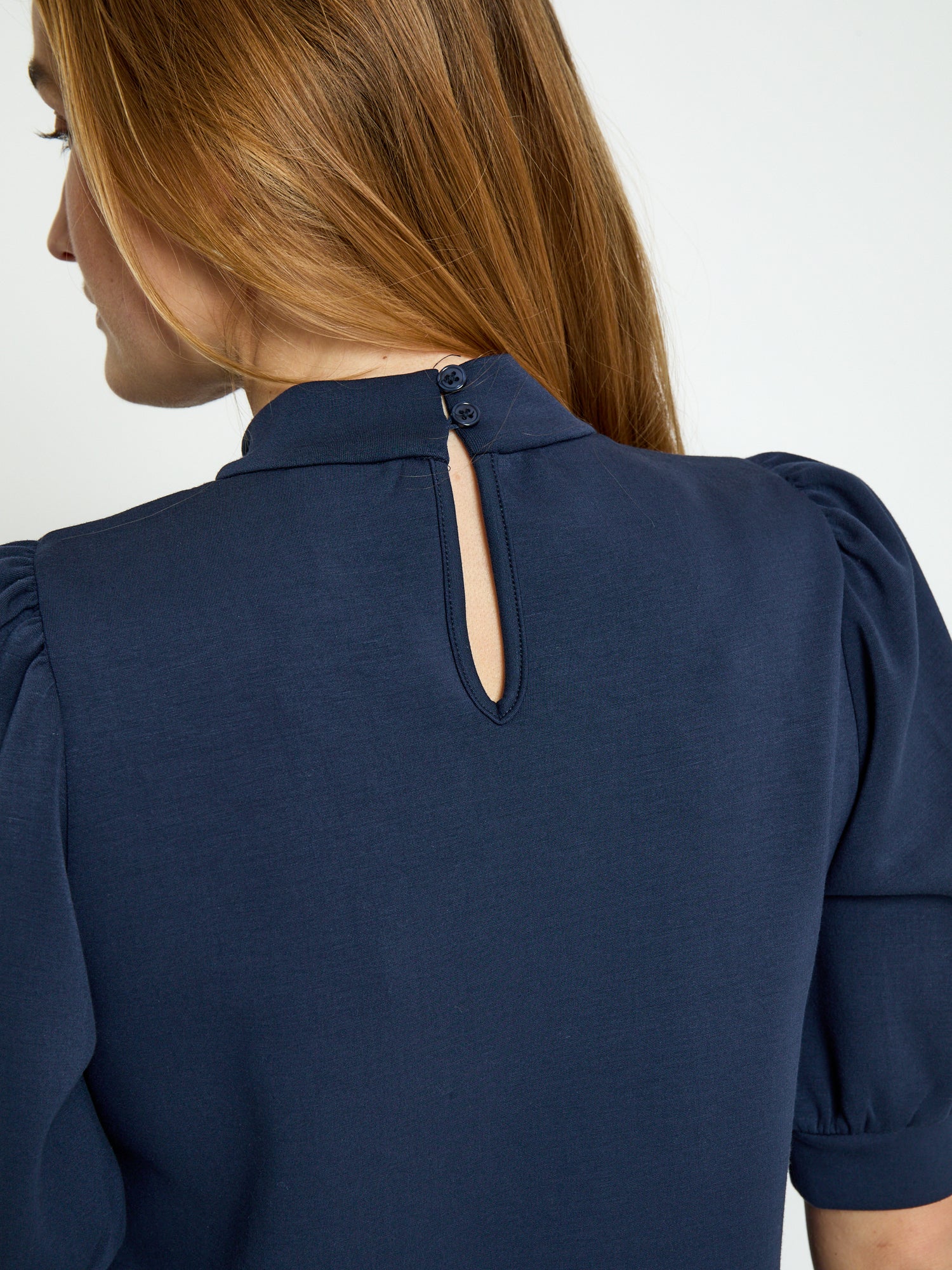 Peppercorn PCMinnie GRS Highneck 2/4 Sleeve Blouse Top 1550 NAVY