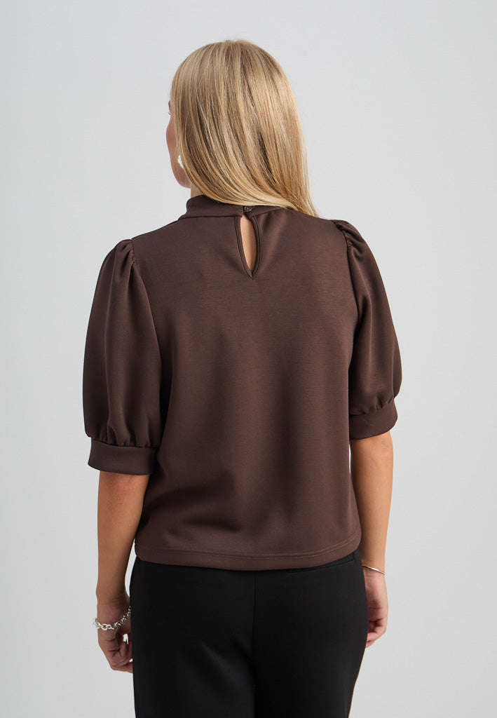 Peppercorn PCMinnie GRS Highneck 2/4 Sleeve Blouse Top 3960 Java Brown