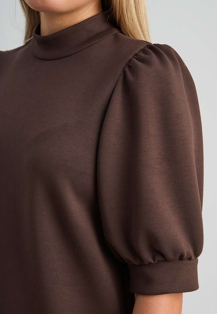 Peppercorn PCMinnie GRS Highneck 2/4 Sleeve Blouse Top 3960 Java Brown