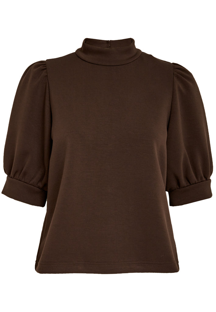 Peppercorn PCMinnie GRS Highneck 2/4 Sleeve Blouse Top 3960 Java Brown