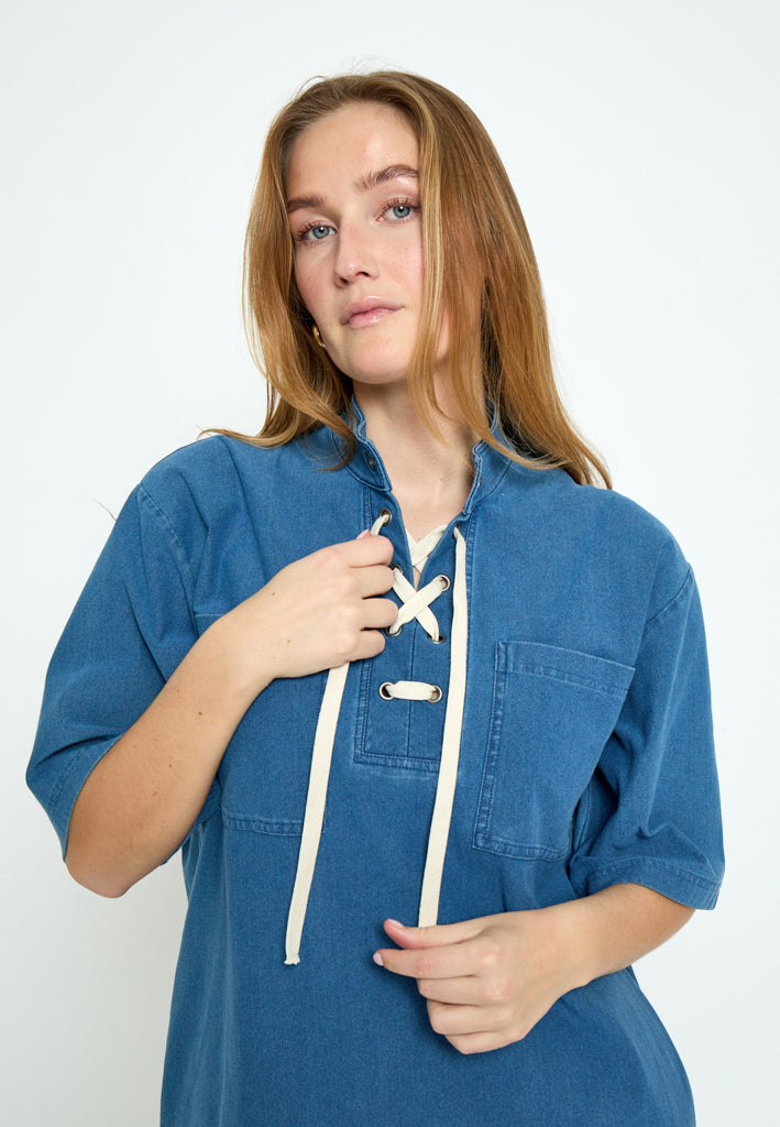 Peppercorn PCNaddie Tie String Dress Dress 9610 Mid Blue Denim