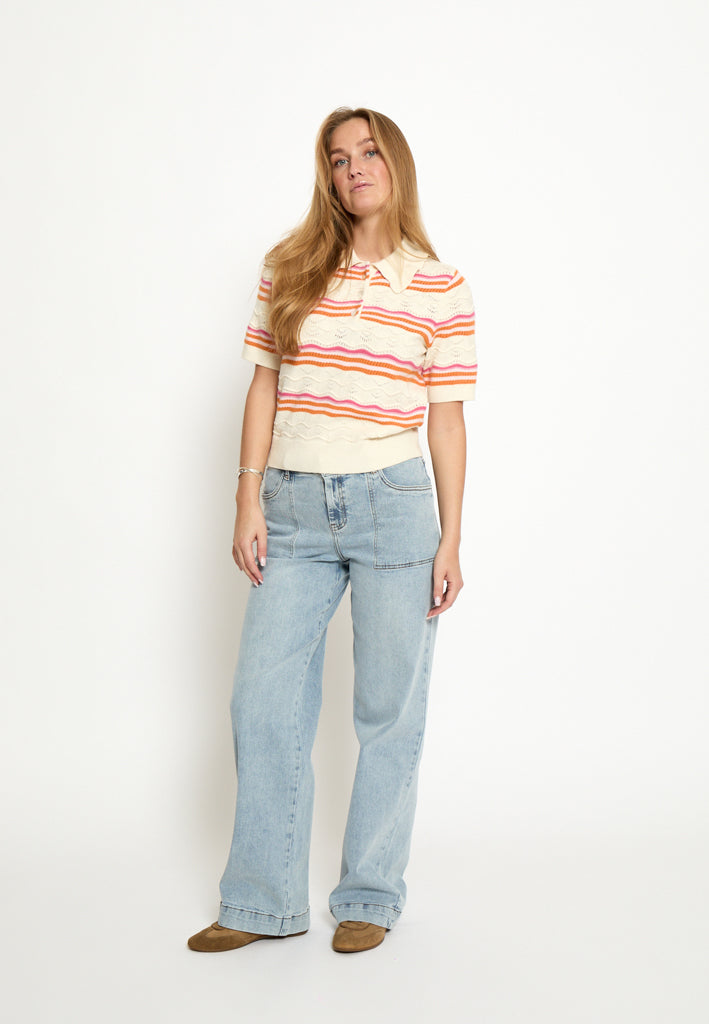 Peppercorn PCNara Knit Top Top 0202S Whitecap Grey Stripe