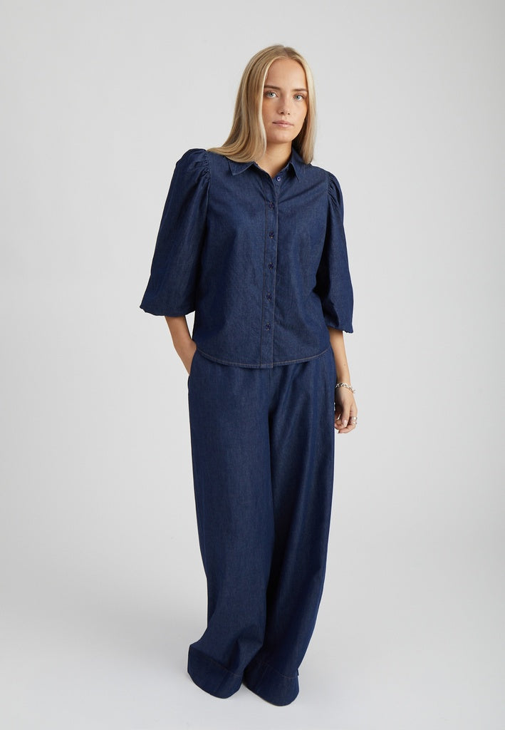Peppercorn PCNuisa Puff Sleeve Shirt Shirt 006 Dark Denim