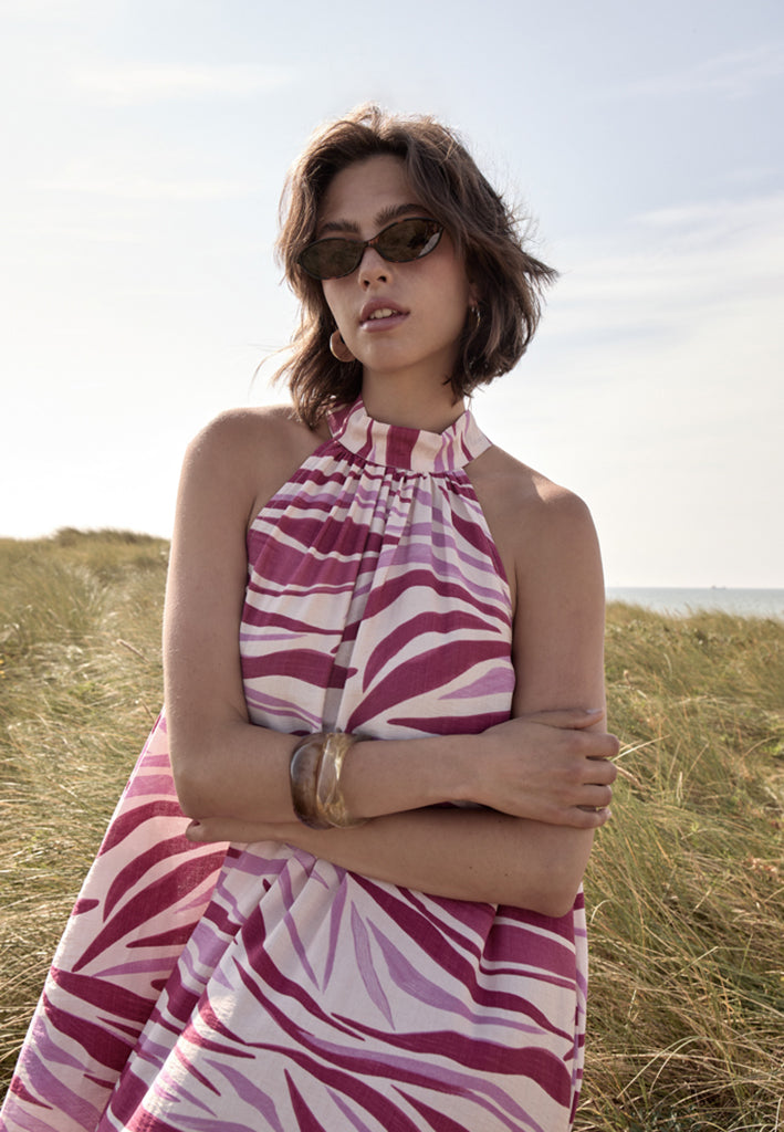 Peppercorn PCOpeya Halterneck Dress Dress 7031P Fuchsia Feodora Print