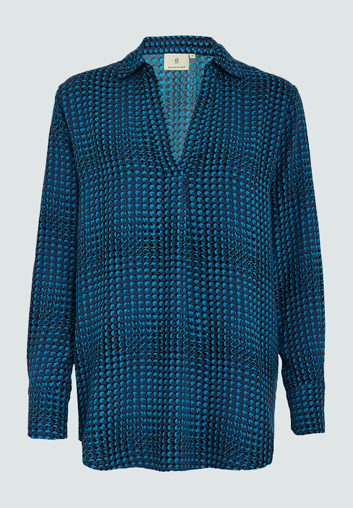 Peppercorn PCPalmer V-Neck Blouse Curve Blouse 1020P Moonlit Ocean Print
