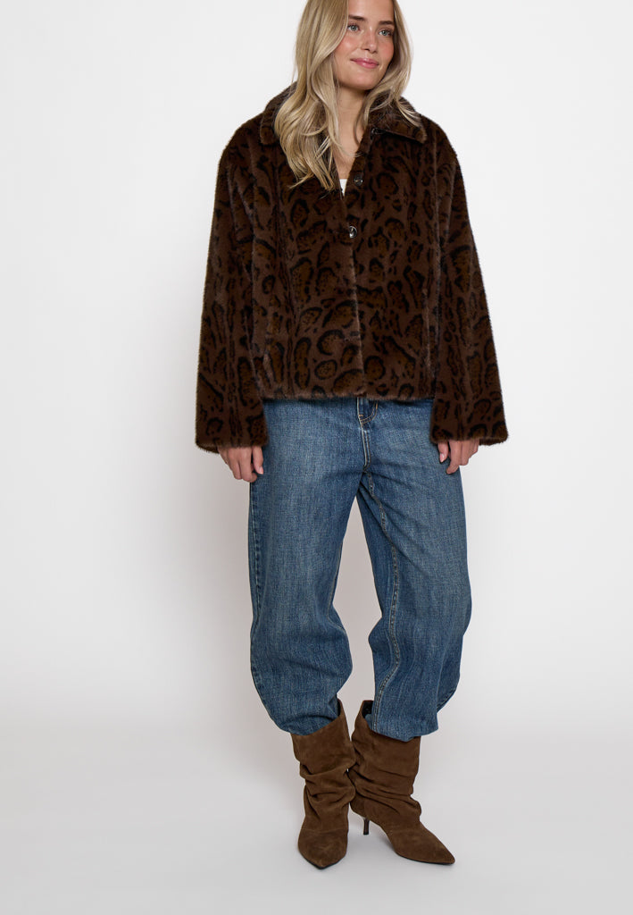 Peppercorn PCPat Faux Fur Jacket Jacket 345 DARK BROWN PRINT