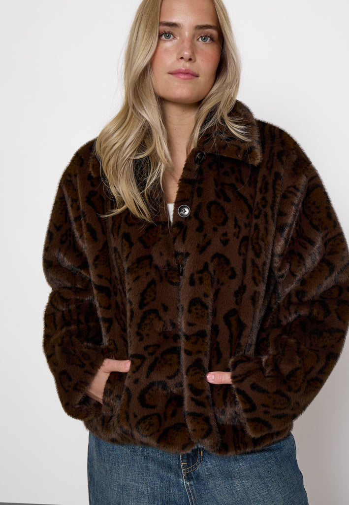 Peppercorn PCPat Faux Fur Jacket Jacket 345 DARK BROWN PRINT