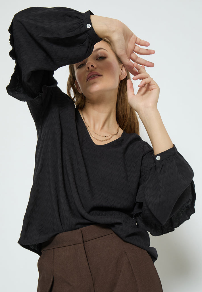 Peppercorn PCPenina V-Neck Long Sleeve Blouse Blouse 9000 Black