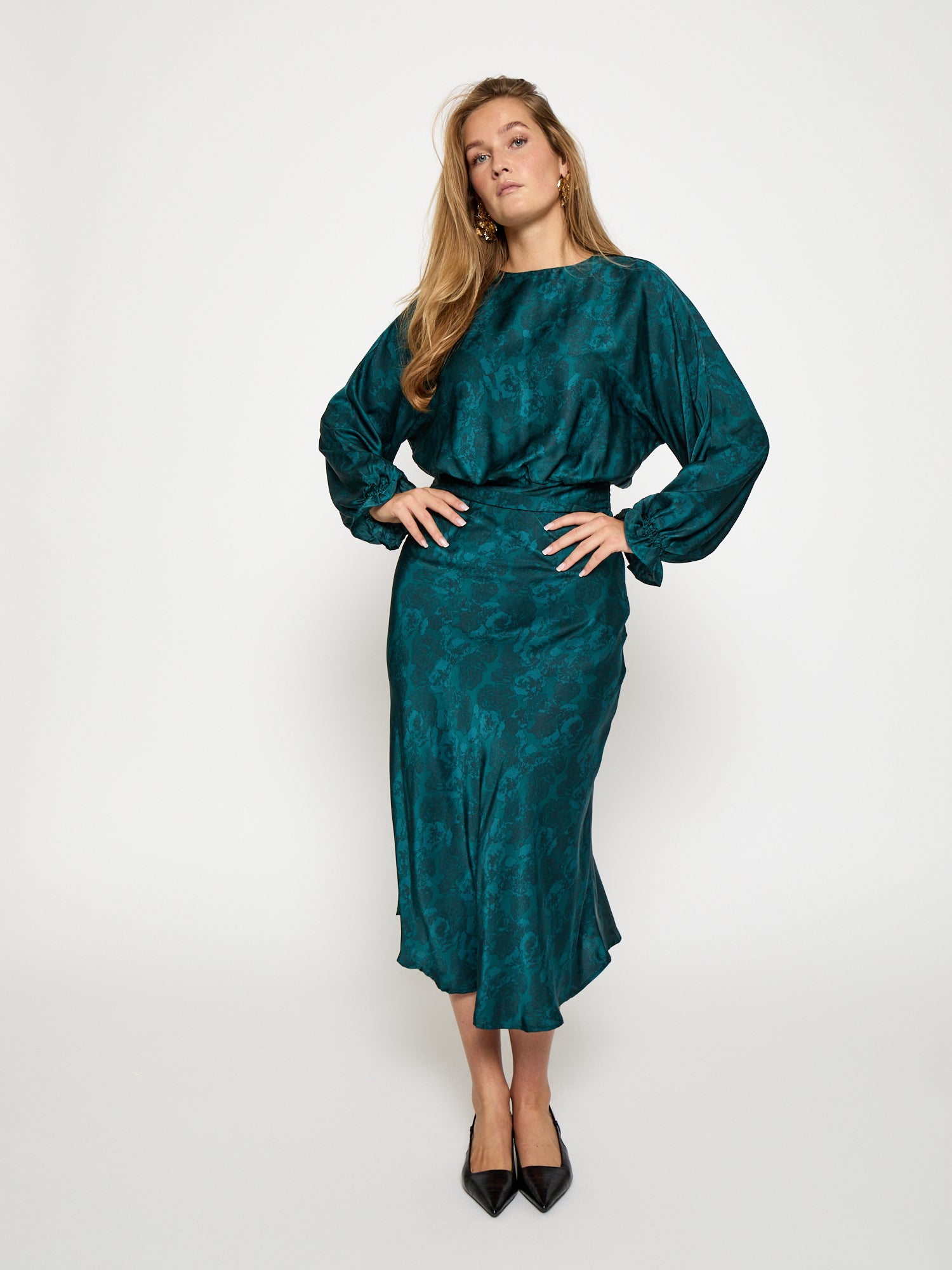 Peppercorn PCRaya Midi Skirt Skirt 2114P Ocean Depth Print