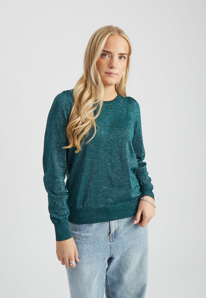 Peppercorn Remi trøje med pufærmer Strik - Dark Sea Metallic