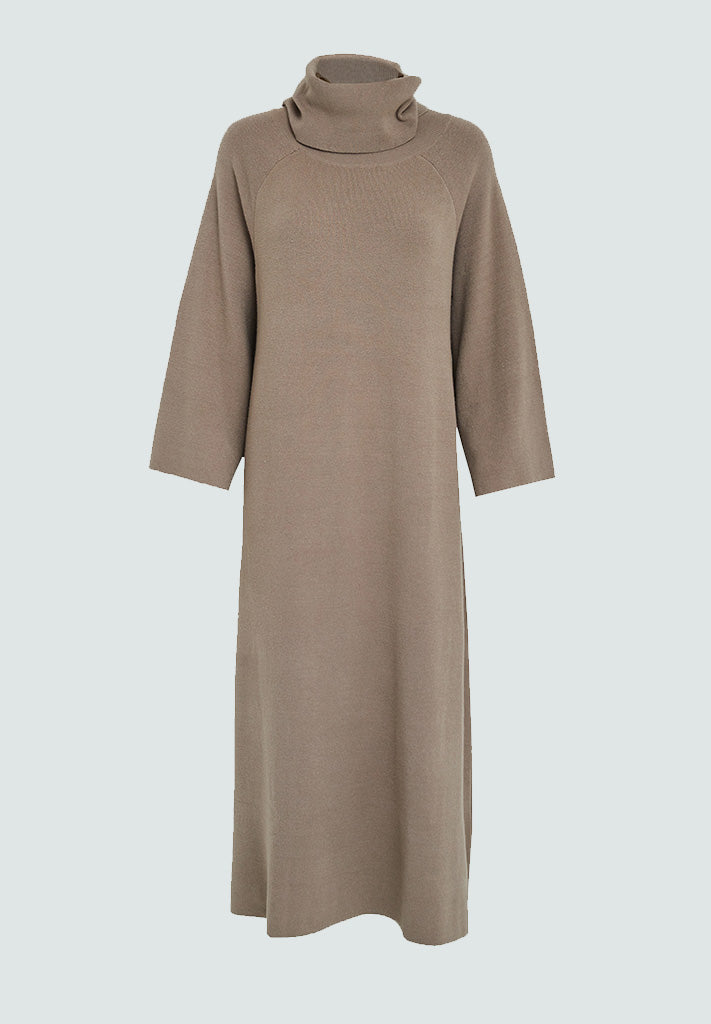 Peppercorn PCRosalia High Neck Wide Sleeve Knit Dress Dress 1458 Brindle Taupe