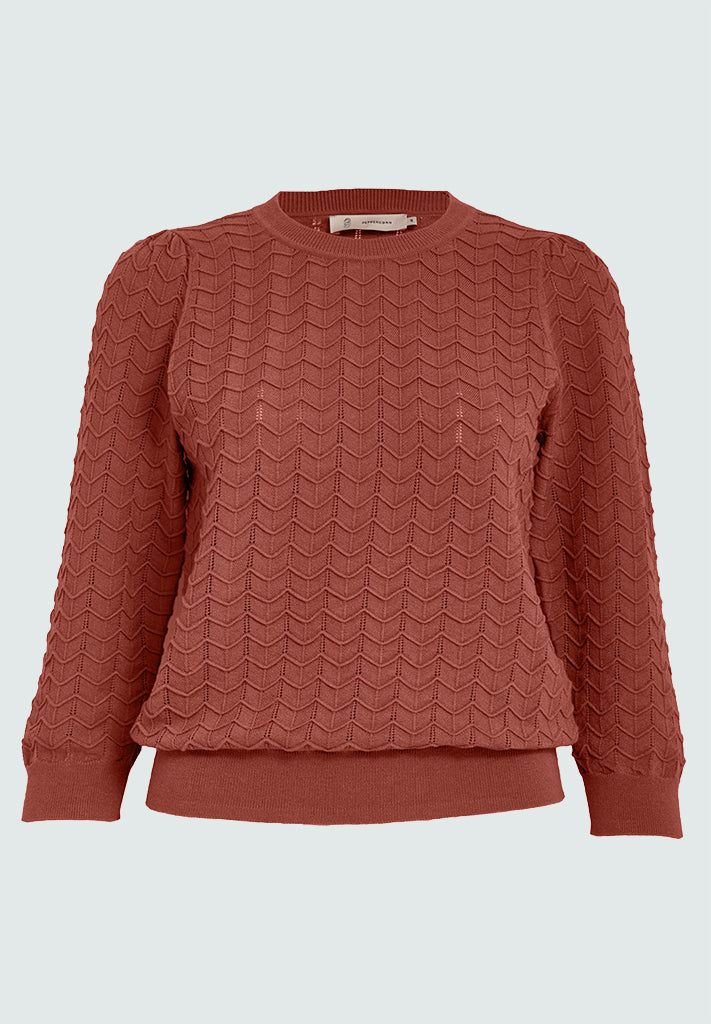 Peppercorn PCRosy 3/4 Sleeve Pullover Curve Pullover 4201 Dusty Cedar Red