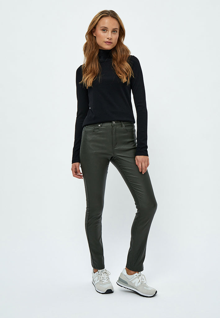 Peppercorn PCSibbir Mid Waisted Slim Coated Pant Pant 3655 Beluga Green