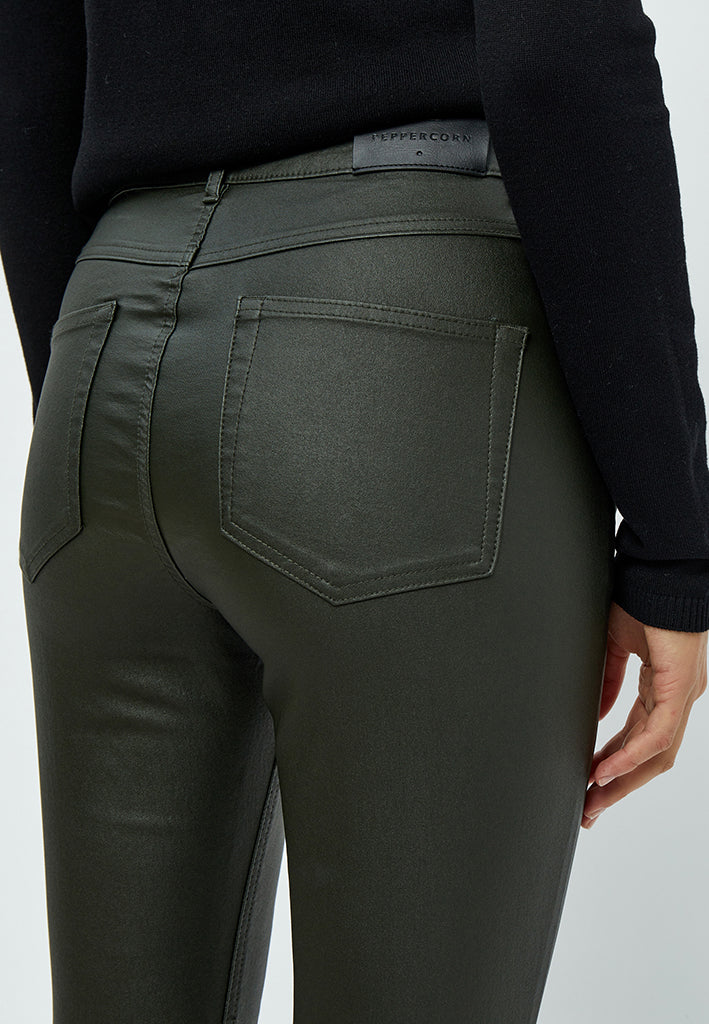 Peppercorn PCSibbir Mid Waisted Slim Coated Pant Pant 3655 Beluga Green