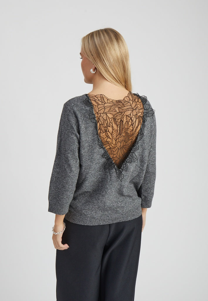 Peppercorn PCTalli RWS Lace Knit Pullover Pullover 127M Dark Grey Melange