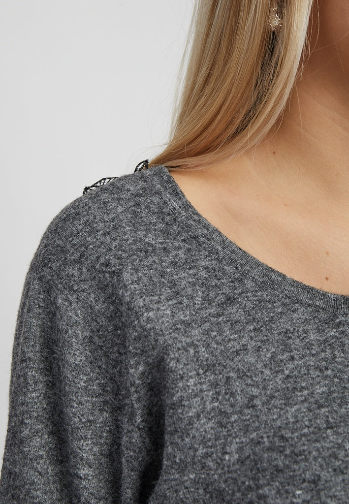 Peppercorn PCTalli RWS Lace Knit Pullover Pullover 127M Dark Grey Melange