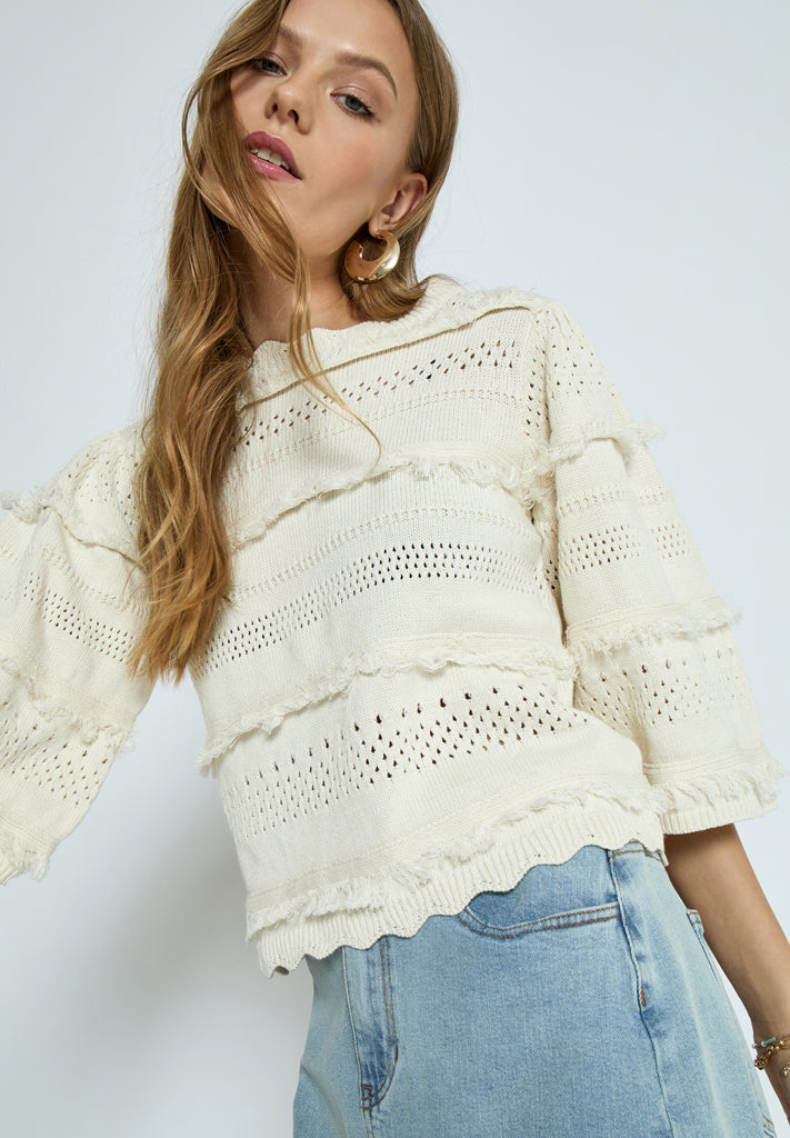 Peppercorn PCTamanna Balloon Knit Top Pullover 0011 Gardenia